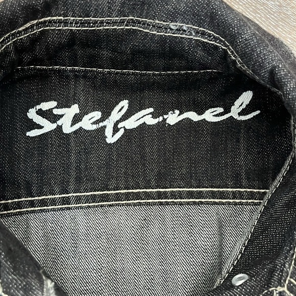 Stefanel Womens Black Demin Jean Jacket Size 10 Large Distressed Punk Goth Rock - Picture 3 of 16